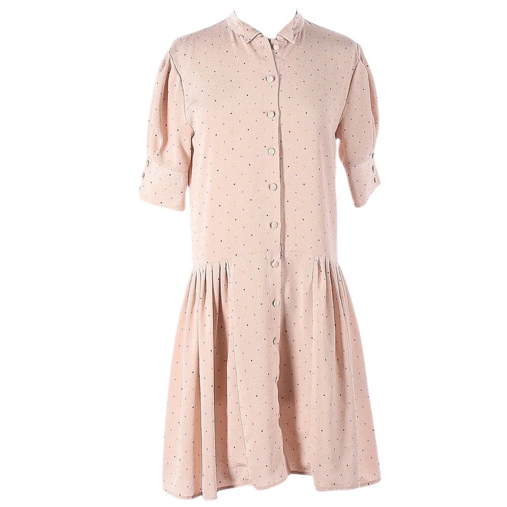 Deborah Lyons Anita Drop Waist Dress Size 12 Polka Dot Pale Pink Button Front